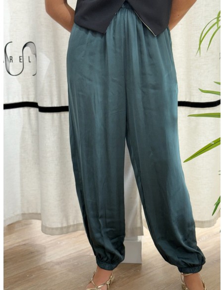PANTALON SATINADO BOMBACHO CON BOLSILLOS