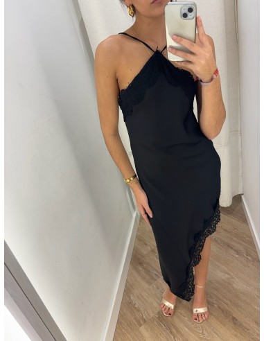 VESTIDO HALTER LENCERO ASIMETRICO