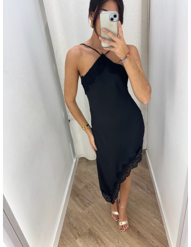 VESTIDO HALTER LENCERO ASIMETRICO